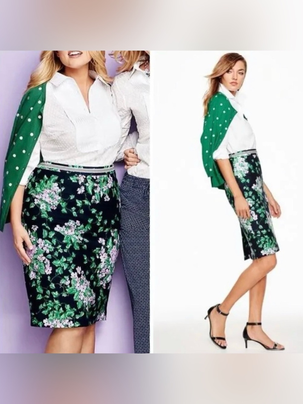Talbots Oprah Magazine Collection Cotton Pencil Skirt Floral print Size 10 Navy